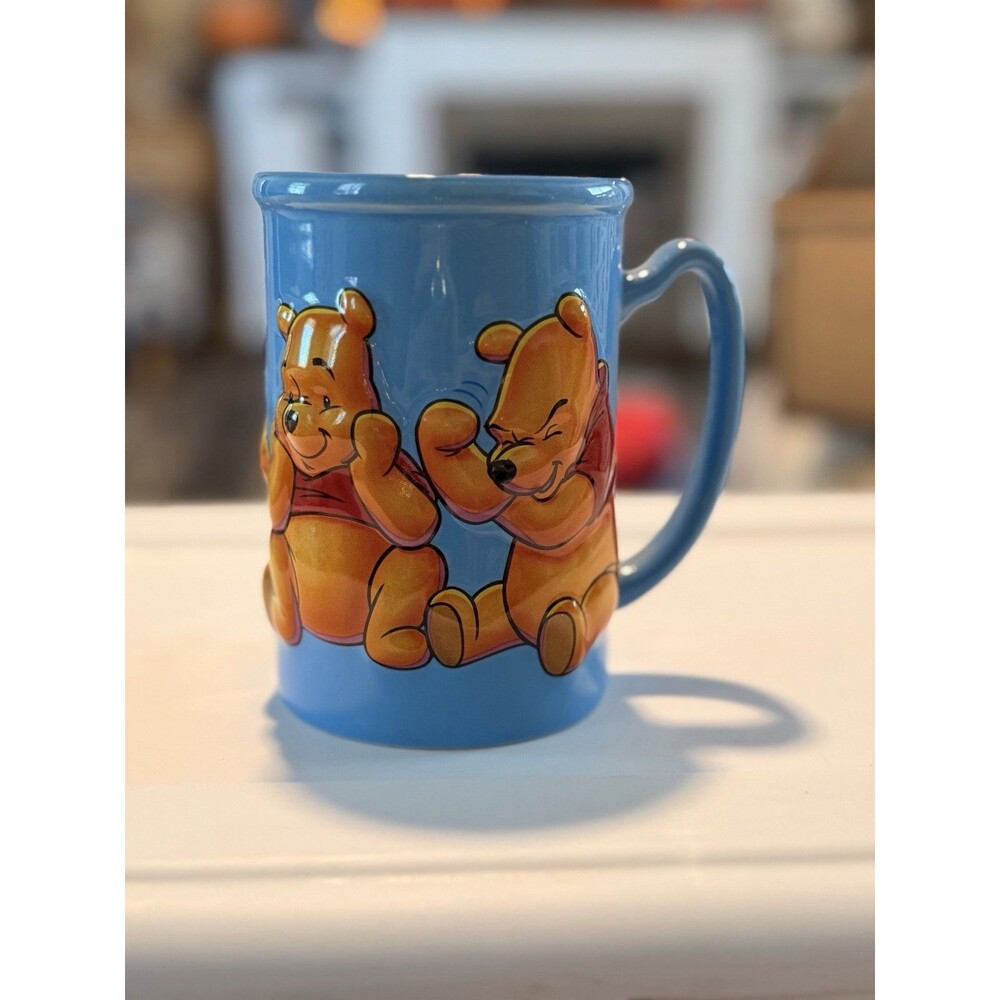 Winnie The Pooh 3D Mug Raised Embossed Ceramic Coffee Cup Blue 16oz Disney Store